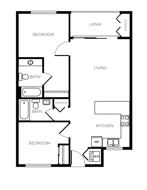 Floor plan for 2 beds, 2 baths, 936 sqft